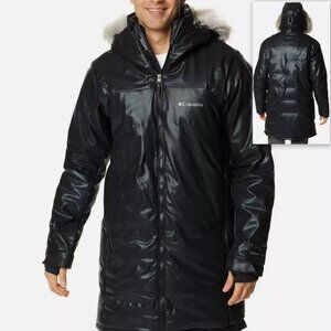 Nwts Columbia Down Mens Barrett Spur Parka Black Dot Puffy Puff Jacket Coat Sz L